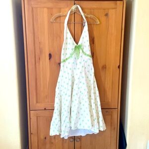 Eliza J New York Halter Polka Dot dress Cream with pastel green dots. 12